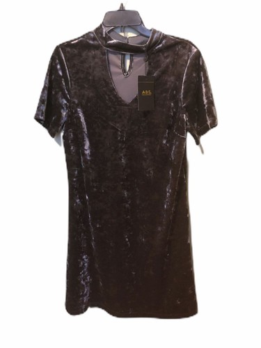 A.B.S Collection Dress Women's Sz 8 Charcoal Velvet Short Sleeve Dress Keyhole - Picture 7 of 7