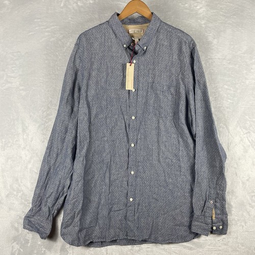 Banana Republic 100% Leinen Hemd Herren XL Blau Knopfleiste Tailored Slim Fit NEU