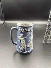 Antique Copeland Blue Jasperware Pitcher – Classical Dancing Maidens Relief