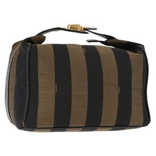 FENDI Pecan Canvas Vanity Pouch PVC Black Brown Auth 143498