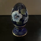 Fenton Glass Egg Blue Gold Detailing On Stand Floral Handpainted Signed Limited