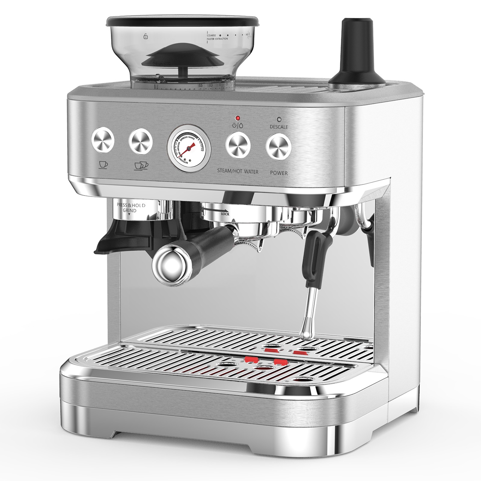 Stainless Steel Espresso Machine w/ Milk Frother & Grinder f