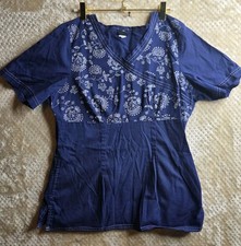 Barco Uniforms Womens Blue Floral Scrub Top With Tie