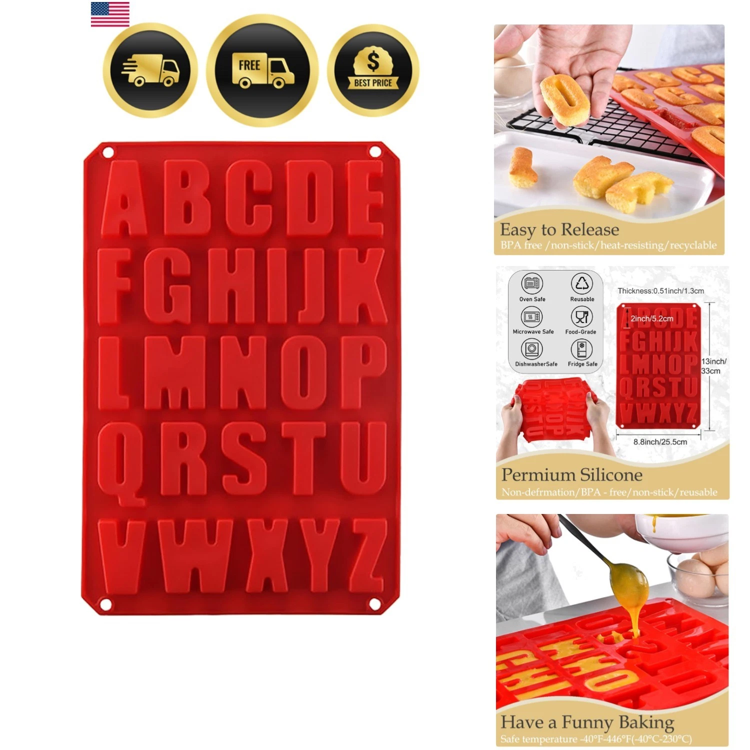 Silicone Letter Cake Mold BPA Free, Non-Stick Chocolate Mold Soft and Easy to...