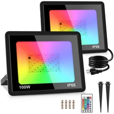 2 Pack 100W RGB LED Flood Lights, 12000LM Color Changing Smart Floodlight wit...