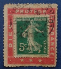 France oblitéré n°137, 5c vert, Semeuse fond plein, sur porte-timbre, 1907