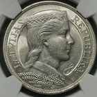 1931 Latvia 5 Lati Silver Coin NGC MS61 First Republic