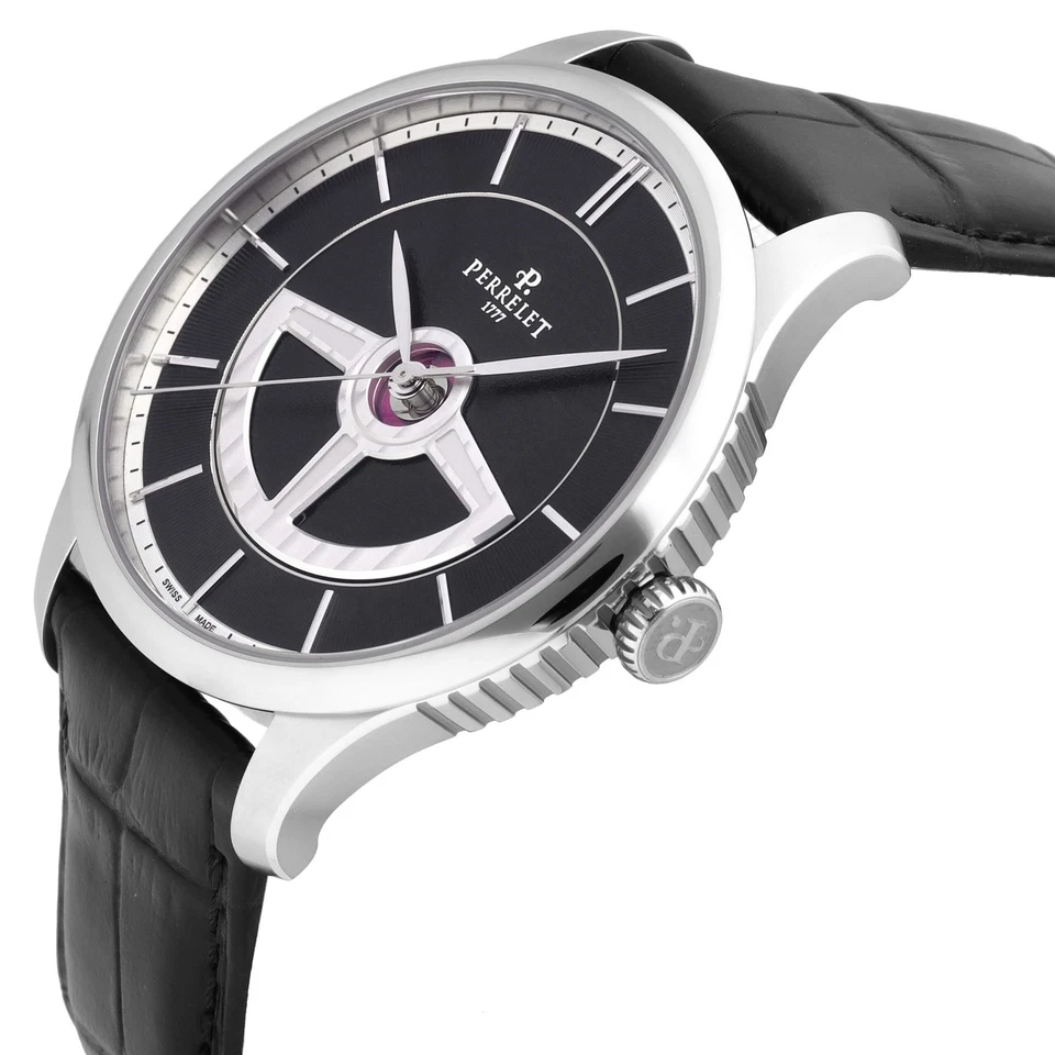 Relógio masculino automático Perrelet duplo rotor mostrador preto 42,5 mm A1090/C - Imagem 2 de 4