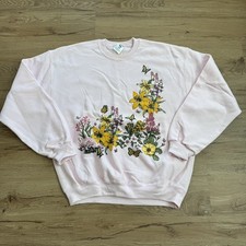 Vtg Grandma Sweatshirt Pink Cottagecore Grannycore USA Floral Butterfly Size L
