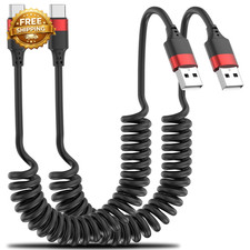 Coiled USB C Cable for Car 2 Pack Type C Coiled Cable Fast Charging USB