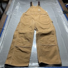 Carhartt Bib Overalls Mens 40x30  37x29 Brown Duck Canvas Double Knee R01 USA