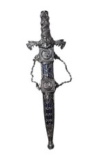 Cuchillo Fantasy Dragon Acero Inoxidable Tono Plateado Funda Metal León Clip de Cinturón