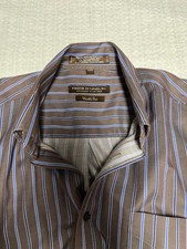 Men's Forsyth of Canada long sleeve dress shirt large brown with blue stripes