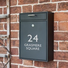 Personalised - Lockable Black Wall Mounted Post Box 