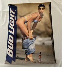 Vintage Rare 1998 Bud Light Sexy Woman On Beach Removing Her Shorts Beer Poster 