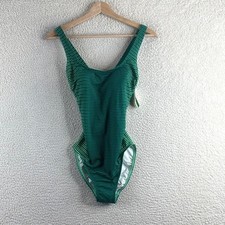 NWT Lands End Sample Womens Green Striped X-Back One Piece Swimsuit Size 8L