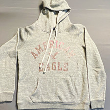 American Eagle Outfitters Women  s Pullover Hoodie M Gray Graphic Logo Fleece