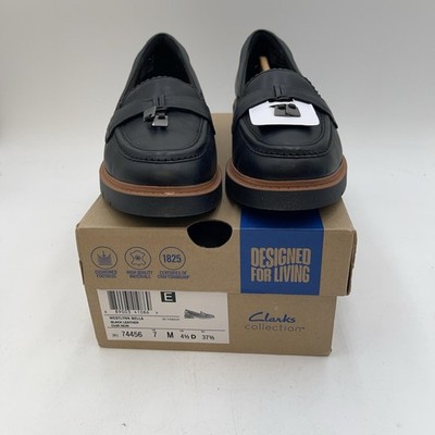 Clarks Westlynn Bella Shoes Womens Black Leather Slip On Loafer Comfort Size 7