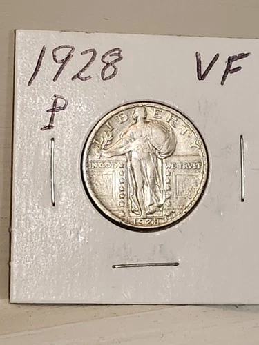 1928p Standing Liberty Quarter In VF +. Great Detail And Eye Appeal