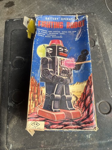 Boxed 1960s SH Tinplate Horikawa Japanese Battery Operated Fighting Robot