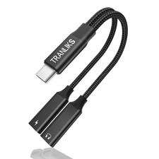 TRANLIKS USB C Splitter, Dual C Headphone and Charger Adapter, Black