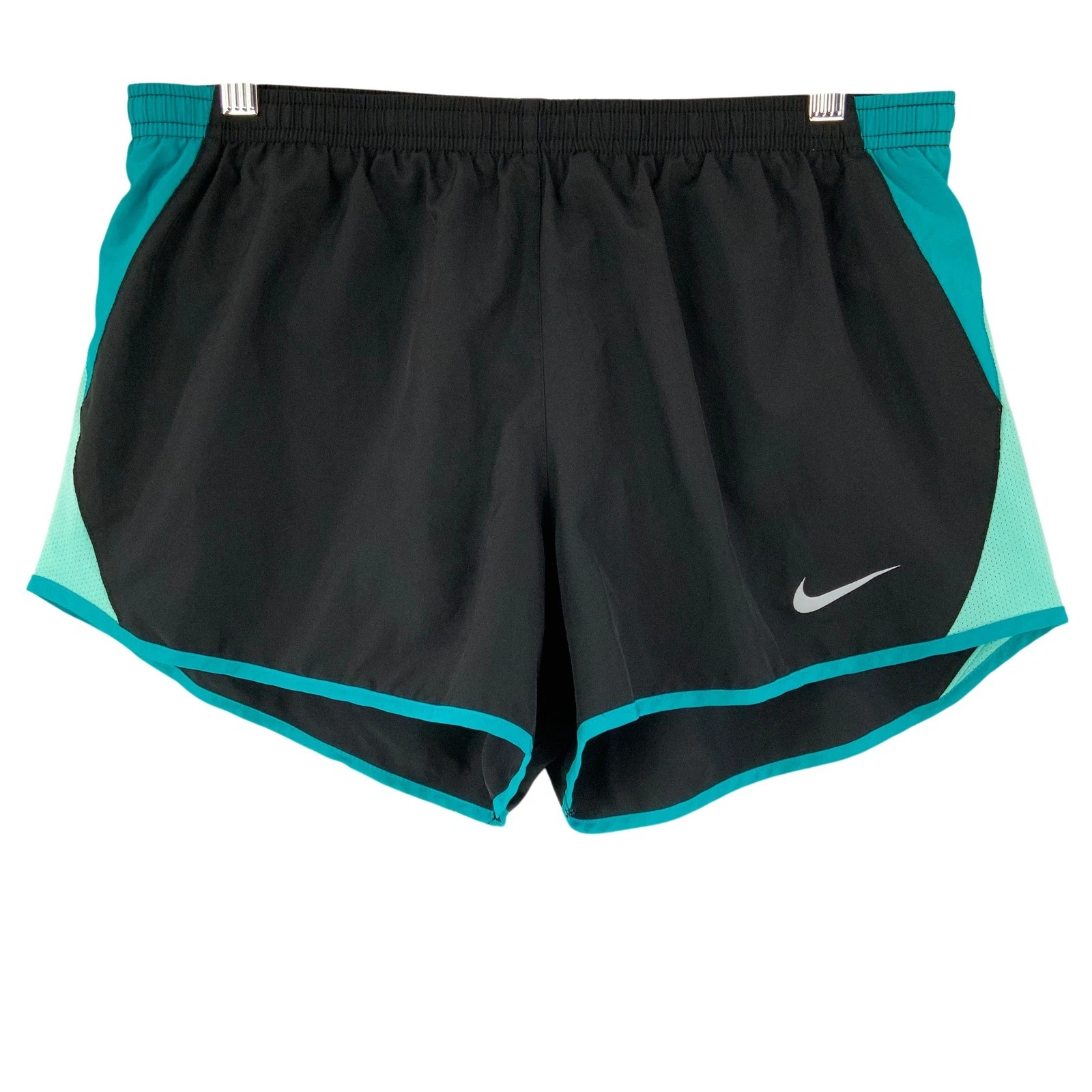 Nike Dri-FIT Women Running Shorts Black Teal Colorblock Size Large 3 Inch Inseam