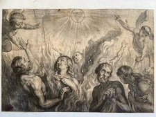 Anime Purganti Purgatorio Rubens Angeli Engraving Stampa Antica XVII Sec Bulino