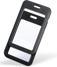 Sliding Badge Holder with Double-Sided Windows Vertical Hard Plastic Case Black