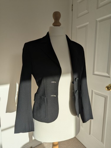 Jaeger, Rare 1970s Vintage Jaeger 100% Wool Tailored Black Jacket - UK 10 (Made in GB)