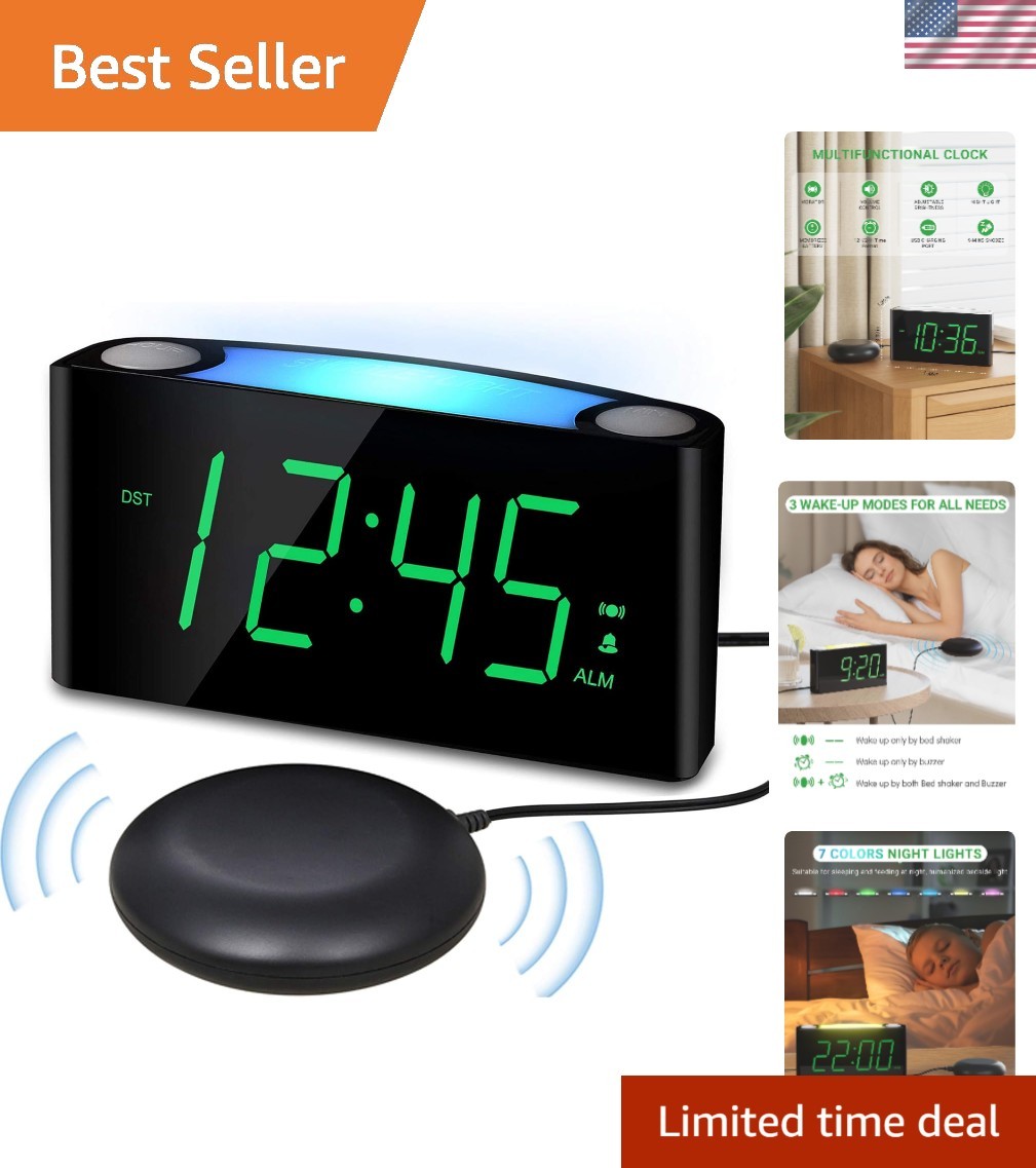 Extra Loud Vibrating Alarm Clock with Bed Shaker for Heavy Sleeper Deaf Hard ...
