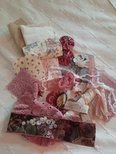 Slow Stitch Mauve Dusty Pink Vintage Kit  Embroidery Lace Trim Scrap Craft