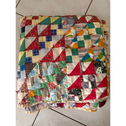 Vintage Homemade Reversible Quilt Twin Size Crazy Patchwork | Colorful Fun