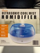 Crane Ultrasonic Cool Mist Humidifier Round 25.6 Ounce Blue and White