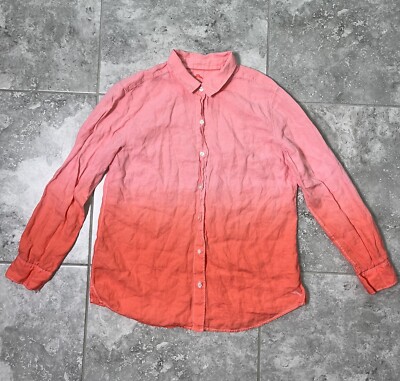 Tommy Bahama 100% Linen Two Palms Dip Dye Button Top Shirt Ombre Preppy Womens L