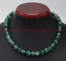 Natural 6/8/10/12/14mm Spotted Green Jade Round Gemstone Beads Necklace 18" AAA 