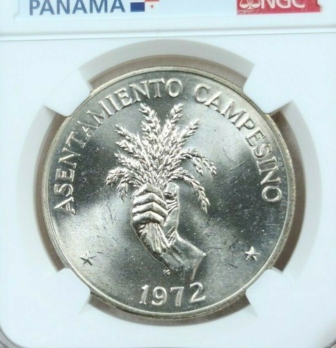 1972 PANAMA SILVER 5 BALBOAS FAO NGC MS 64 SCARCE BRIGHT LUSTER BU BEAUTIFUL - Picture 3 of 5