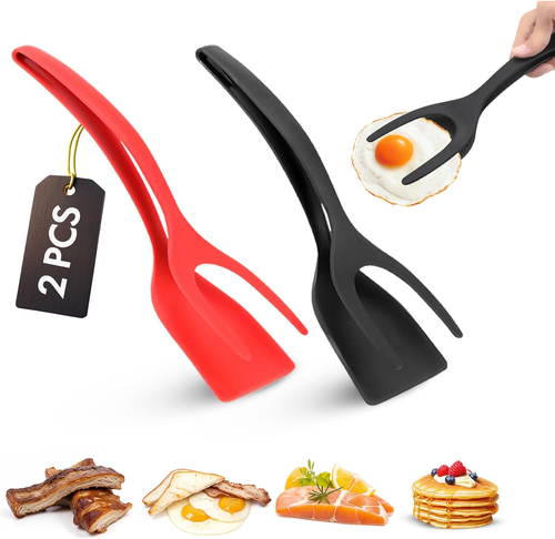 Egg Flipper Spatula Tongs Set of 2 PCS - 2 in 1 Grip and Flip Spatula Tong Multi