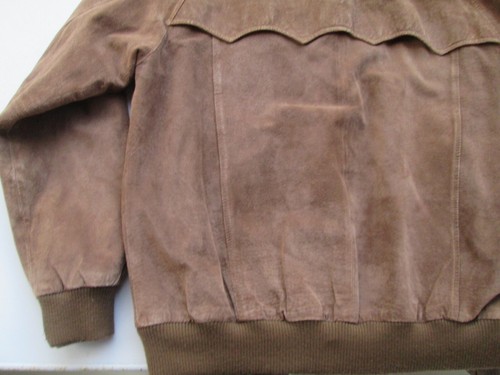 Orvis Suede Leather Jacket Harrington Blue Plaid Lining sz L men brown KnitCuffs - Picture 11 of 13
