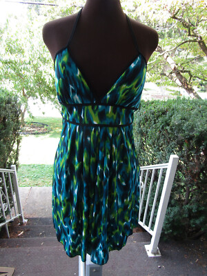 A.Byer Dress Halter Short Casual Summer Stretch Teal Green Black Medium USA  | eBay