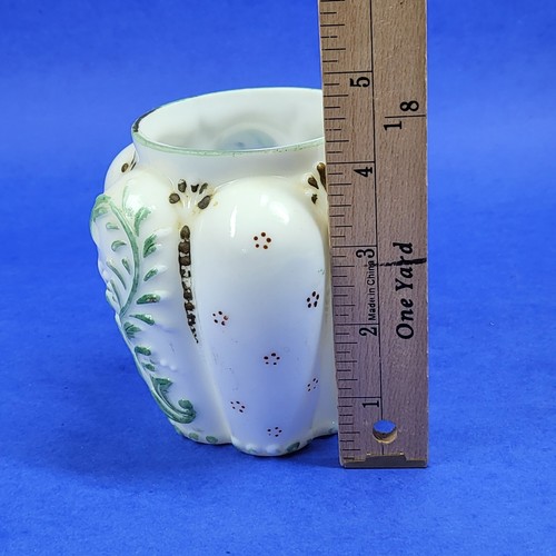 Victorian Milk Glass Vase Handpainted White w/ Green & Gold Antique - Picture 9 of 10