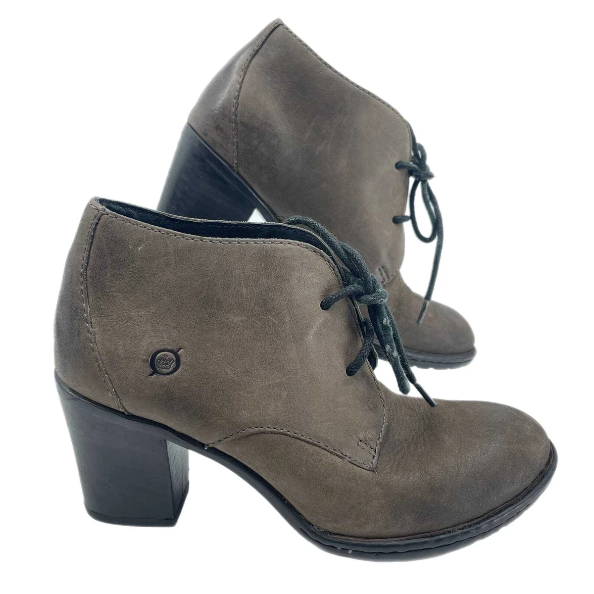 Born Gray Leather Ankle Boots Booties Lace Up Closure eBay