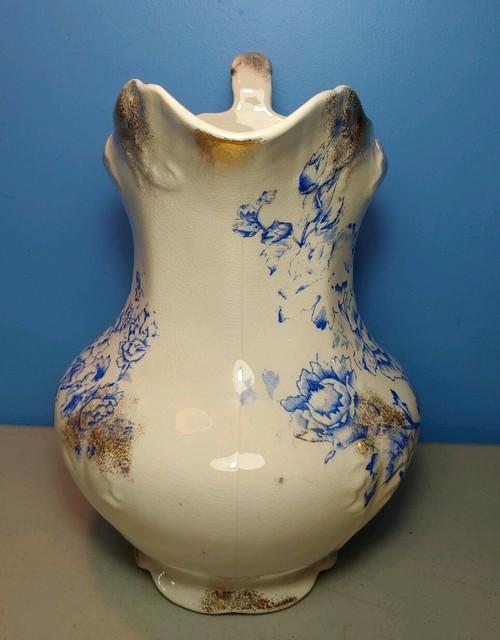 Blue with Gold Accents Vintage Floral Water Pitcher ...
