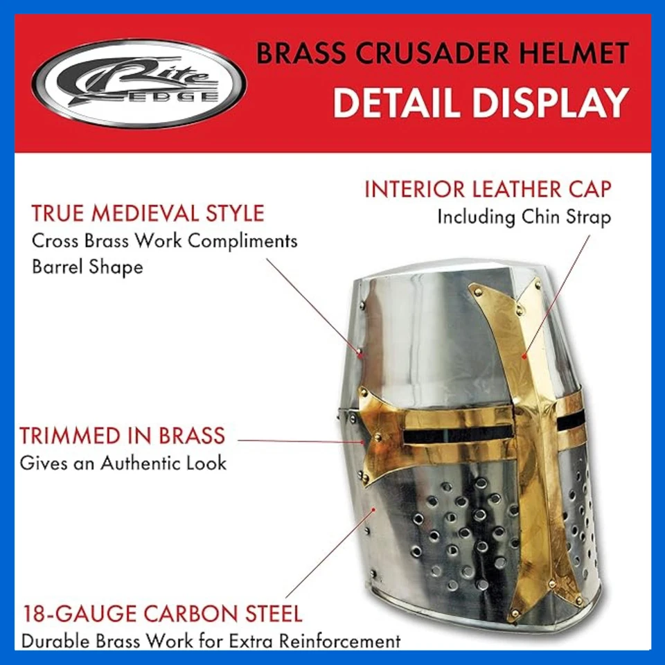 Шлем крестоносца Szco Supplies 14 дюймов — декоративный латунный шлем со стволом средневековый 910902 - Изображение 3 из 3