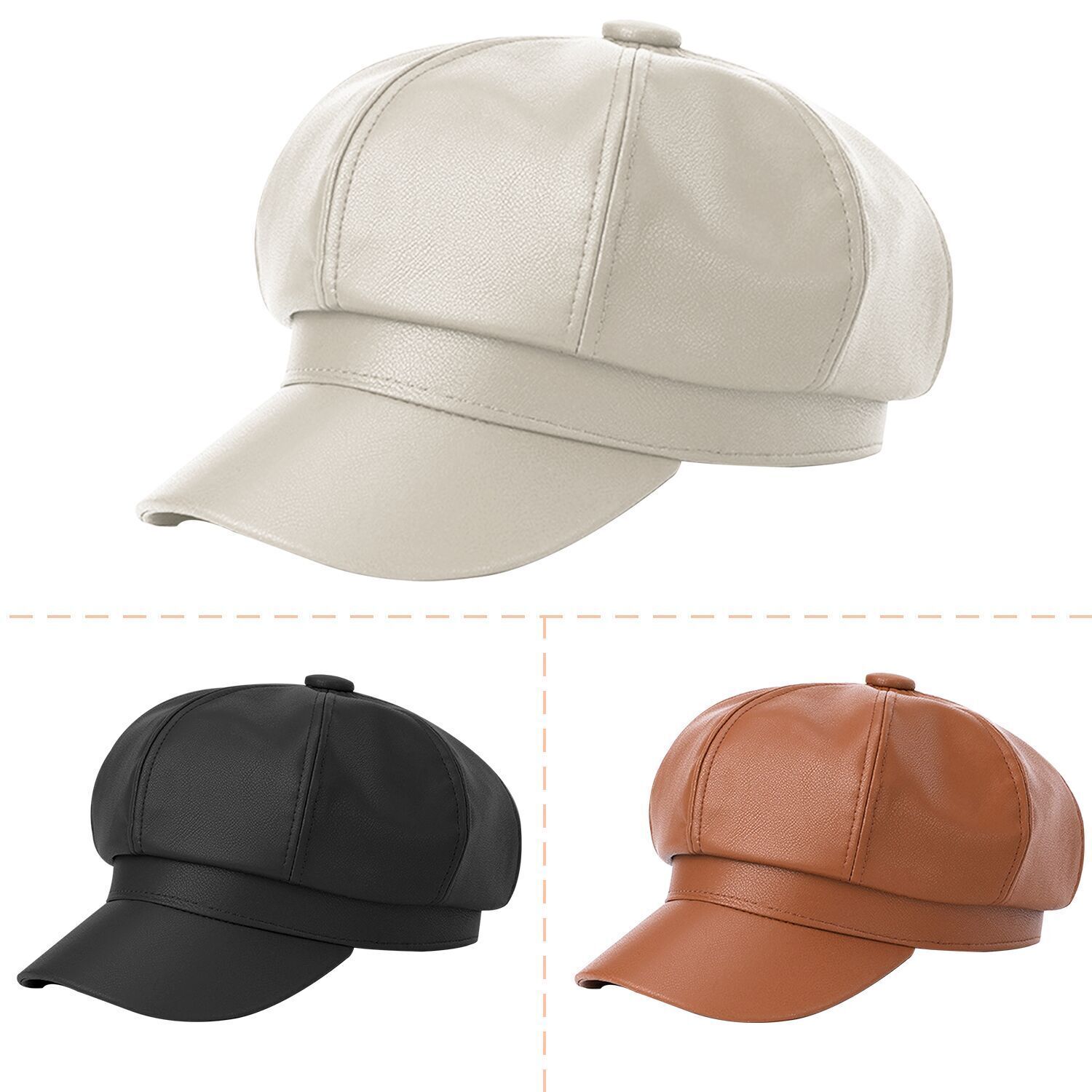 Women Leather Newsboy Caps Beret Hat Bakerboy Gatsby Painter Hat Xmas