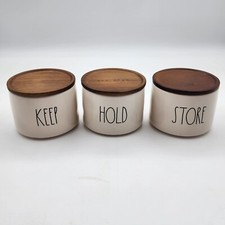 Magenta Rae Dunn Keep Hold Storage Jars w Wooden Lid Stackable 3.50 in Set of 3