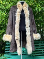 Reversible Silk Coat Sheared Lapin Fur With Dyed Spotted Fox Fur Trim Xl / Xxl