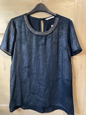 NWT TU LADIES BLACK EVENING TOP BEADED NECKLINE  SHORT SLEEVE SEMI SHEER Sz 8