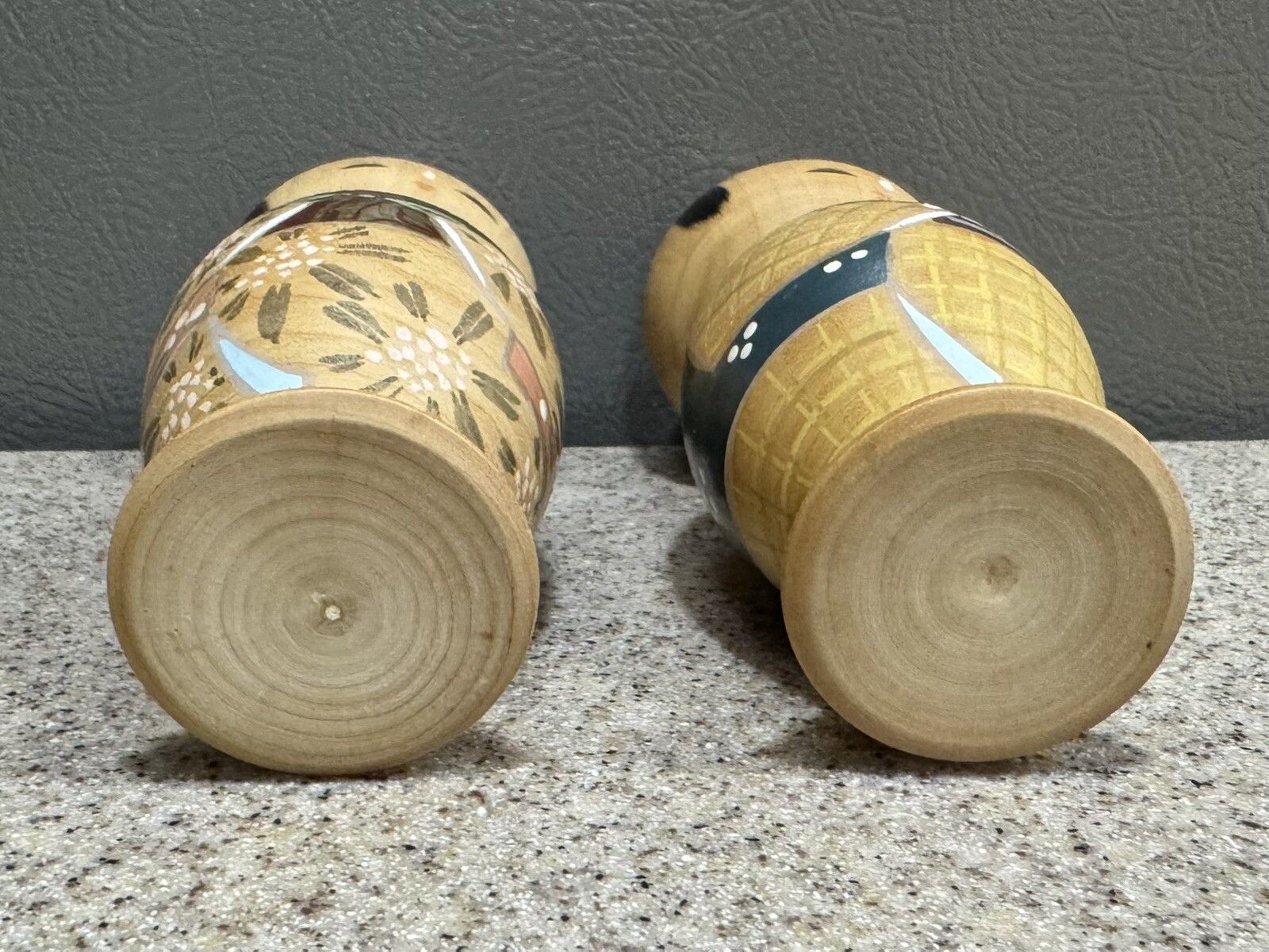 2 Vintage Hand Painted Wooden Japanese Kokeshi Dolls Bobble Head Made In Japan