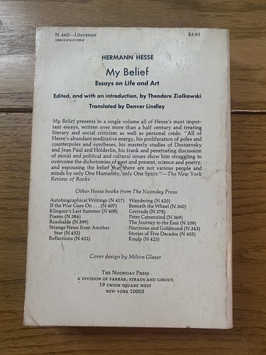 Hermann Hesse My Belief: Essays on Life and Art English Translation TPB 1974 - Picture 3 of 11
