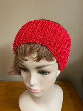 NEW Hand Knit Acrylic Red Woven Ski Headband Ear Warmer White Accents